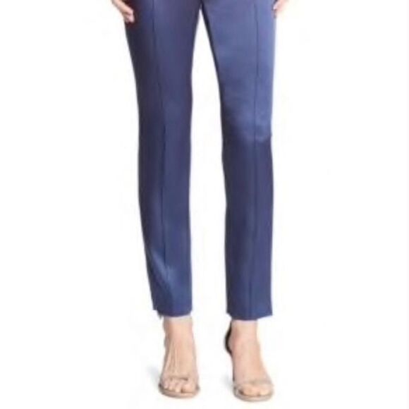 St. John $495 Women’s Emma Blue Satin Trouser Pants - 14 - Picture 2 of 11